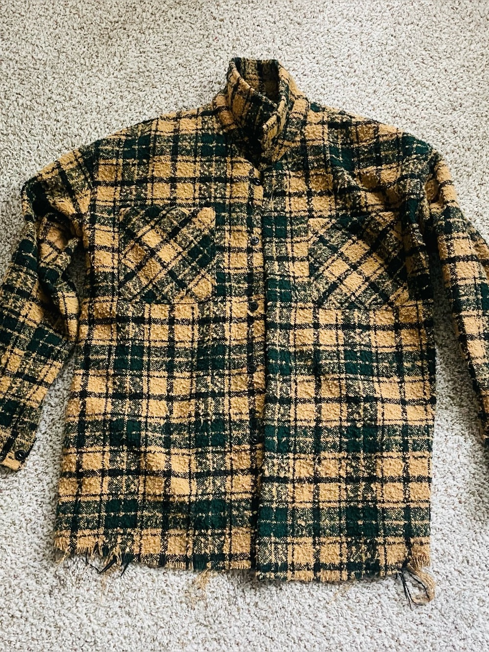 PacSun Men's Plaid Shirt Jacket in Mustard Yellow & Dark Green